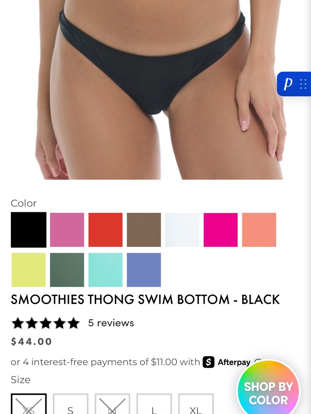Body Glove Smoothies Black Thong Bikini Bottom S